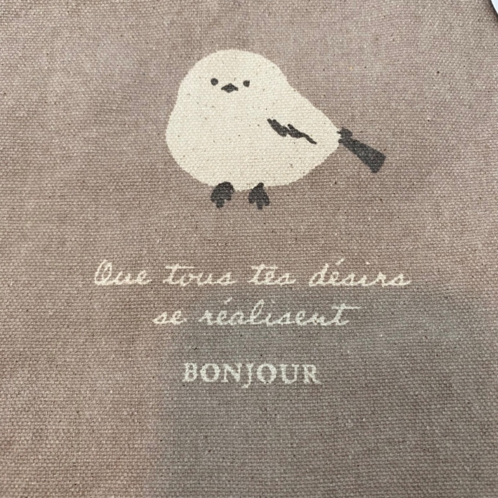 Small Tote Bag. Canvas. Birds Print. Light Brown Multi. - Picture 3 of 7